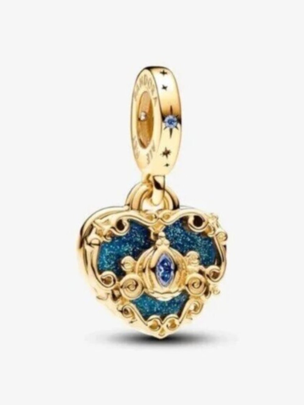 Pandora Gold and Blue Heart Dangle Charm